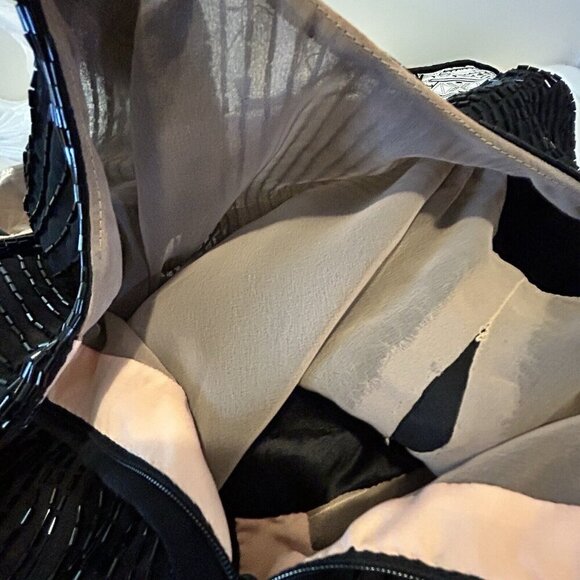 Evening Gown Long Black Beaded Bodice and Fringe, Sleeveless Dress Women’s 8-10 - Picture 12 of 15